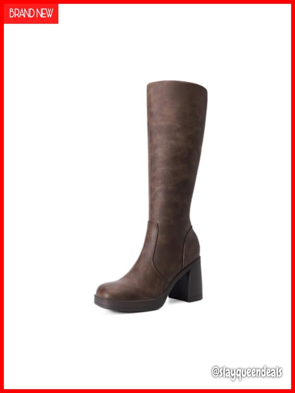 Women's Knee High Platform Heeled Boots with Faux Leather Upper and Zipper